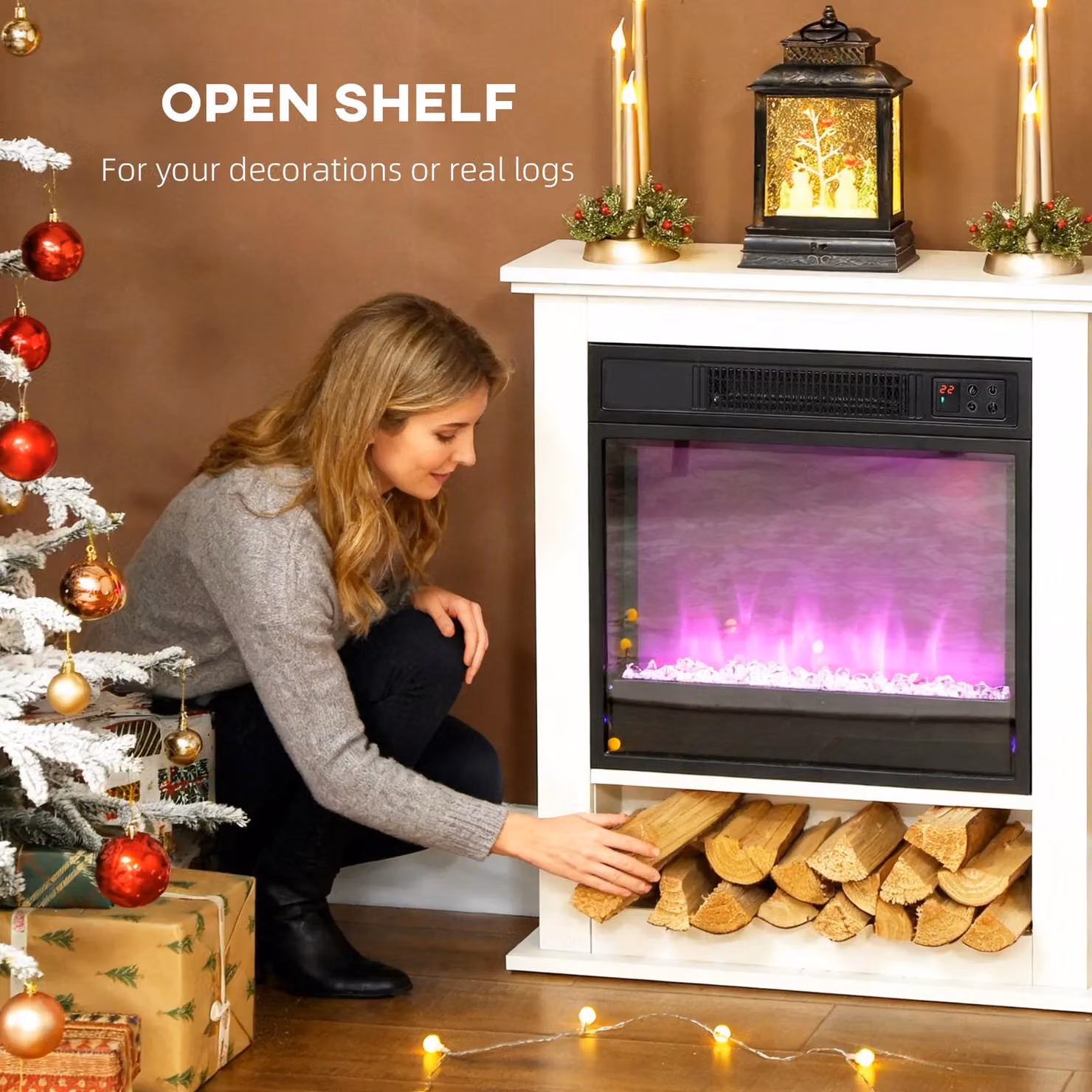 HOMCOM 1800W White Electric Fire with Remote and Timer for your Living Room – 4
