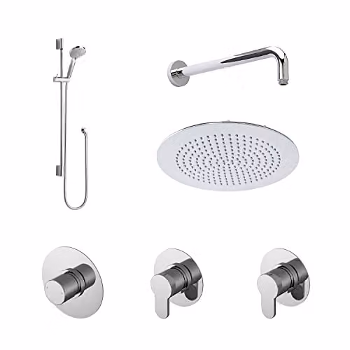 nuie SBR128ST2 Arvan Spa Modern Chrome Bathroom Shower Bundle with Thermostat, Overhead Shower, Hand Shower and Slide Rail Kit