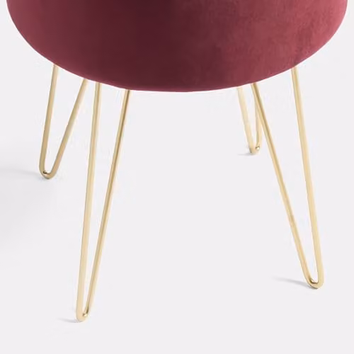 OHS Matte Velvet Round Dressing Table Stool in Dark Berry with Gold Metal Legs, W/D/H: 36 x 36 x 43 cm – 4