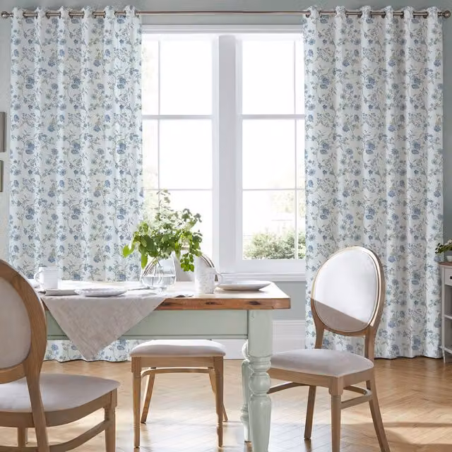Laura Ashley Rambling Rector Made to Measure Blackout Floral Cotton Curtain in Blue Sky