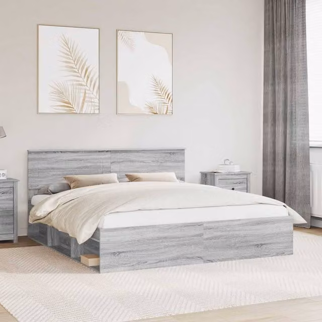 Berkfield Home Grey Sonoma Bed Frame in Engineered Wood, W: 180 cm, D: 200 cm