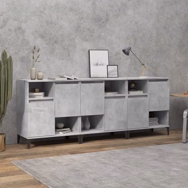 Berkfield Home Set of 3 Sideboards in Concrete Grey, Engineered Wood, W/D/H: 60 x 35 x 70 cm – 1