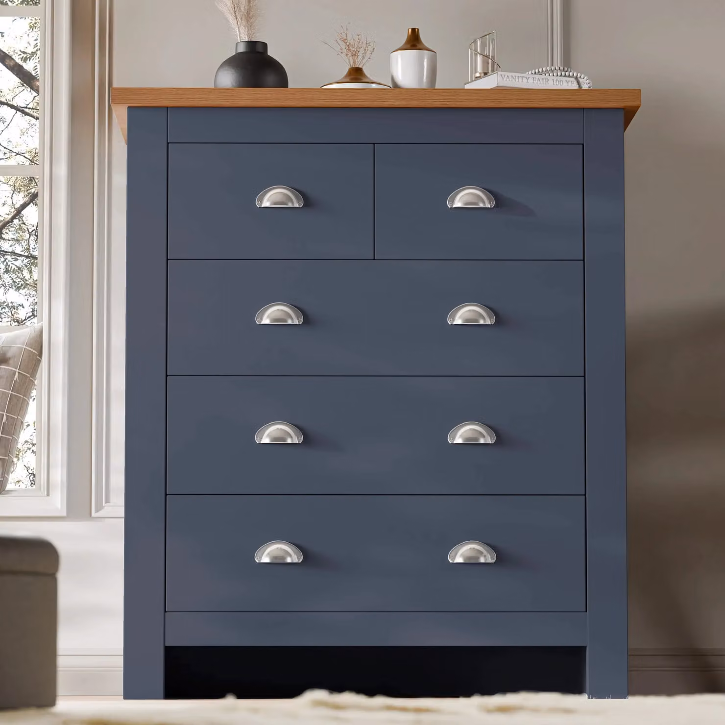 DHS 5 Drawer Shaker Bedroom Chest of Drawers in Blue, White or Grey
