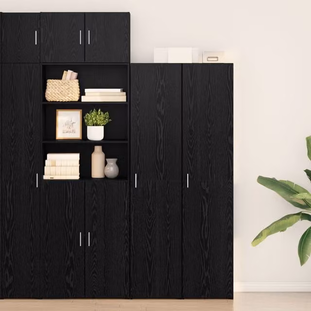 Berkfield Home Modern Black Oak Highboard with Hinged Doors and Internal Shelves, W/D/H: 40 x 42.5 x 185 cm