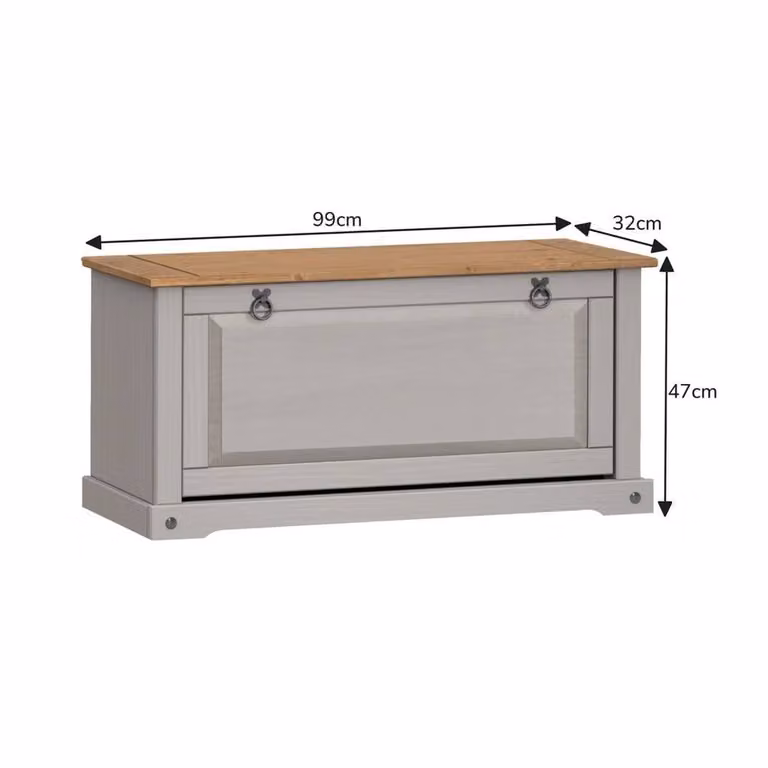 FORGEVIO Corona Grey Rustic Pine and Metal Shoe Rack Chest with Tilting Compartments and Internal Shelf