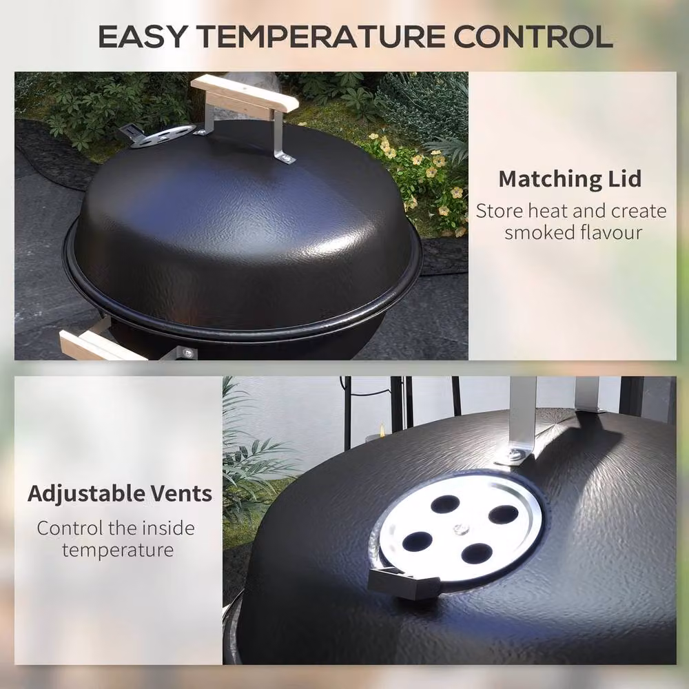 EONLION Portable Round Kettle Charcoal BBQ Grill in Black, Diameter: 100 cm – 4