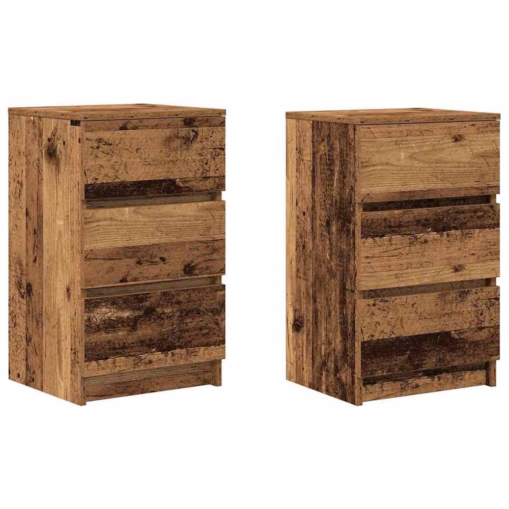 Berkfield Home Set of 2 Durable Bedside Cabinets with 3 Drawers in Brown Old Wood, W/D/H: 39 x 35 x 65 cm – 3