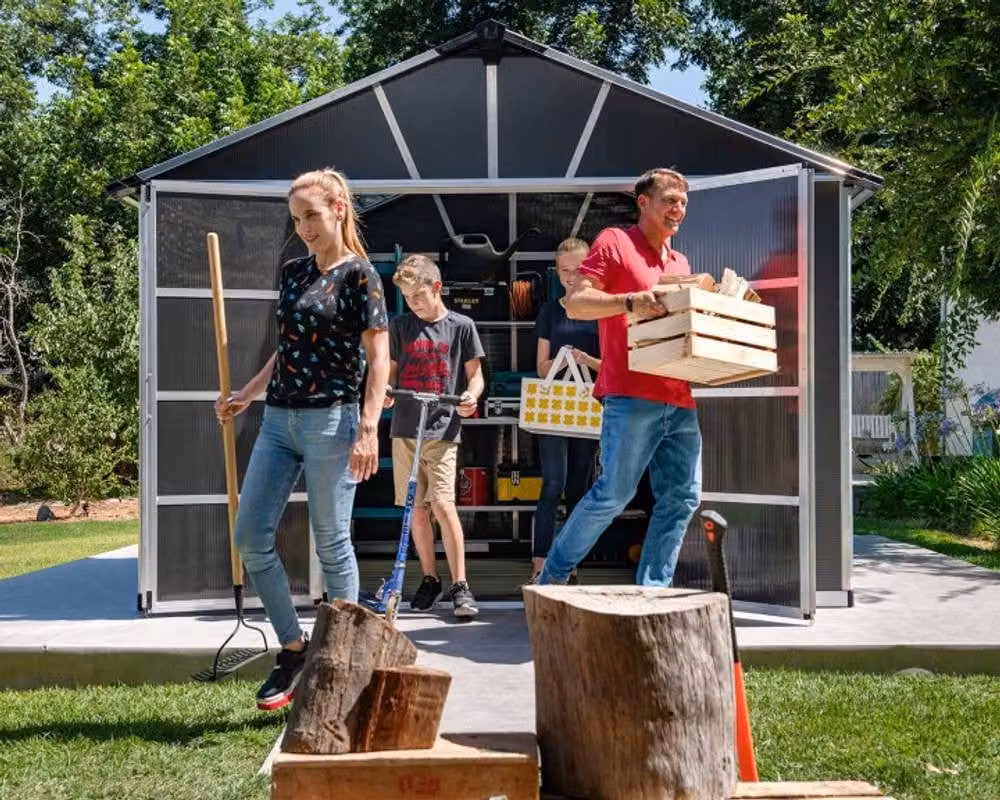 Palram Yukon 11 x 9 Modern Shed with WPC Floor in Dark Grey, W: 332 cm, D: 271 cm, H: 252 cm – 1