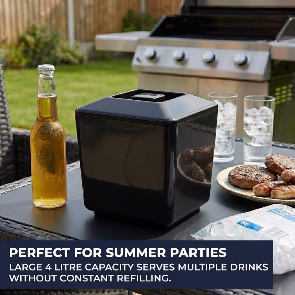 Chabrias Ltd Black Square Insulated Ice Bucket with Lid and Drainage Liner, 4L – 6