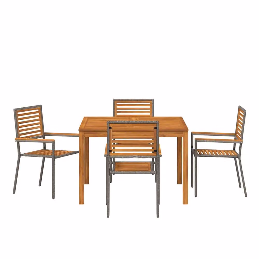 Berkfield Home 5 Piece Grey Poly Rattan and Acacia Wood Garden Dining Set – 4