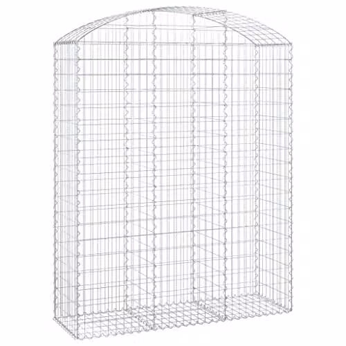 vidaXL Arched Gabion Basket Cage Made of Silver Galvanised Steel for Outdoor Garden Retaining Walls and Planters W: 150 cm, D: 50 cm, H: 180/200 cm