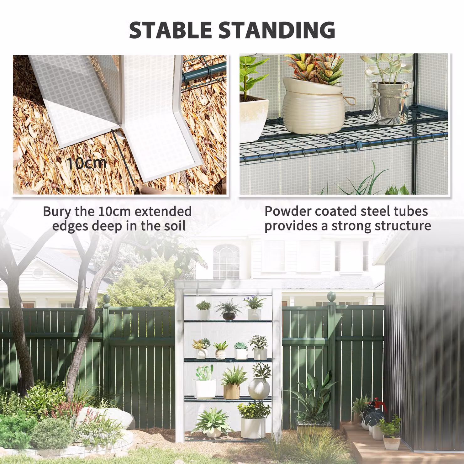 Outsunny 4 Tier Lean-to Mini Greenhouse with Reinforced PE Cover and Roll-Up Door, Grey, W/D/H: 110 x 50 x 171 cm – 6