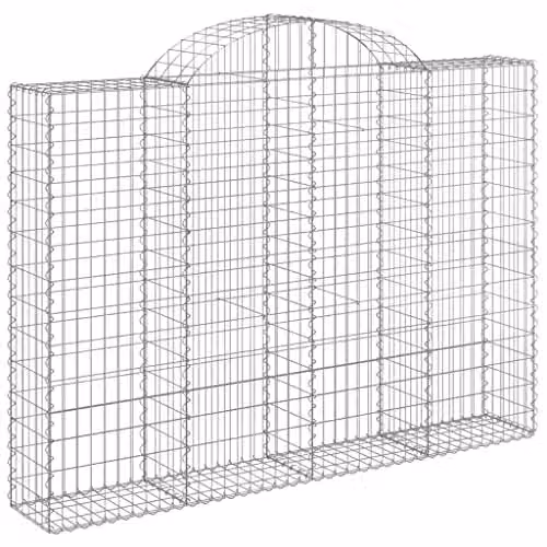 vidaXL Arched Gabion Baskets, 5 Piece Set, Silver Galvanised Steel, W: 200 cm, D: 30 cm, H: 140-160 cm