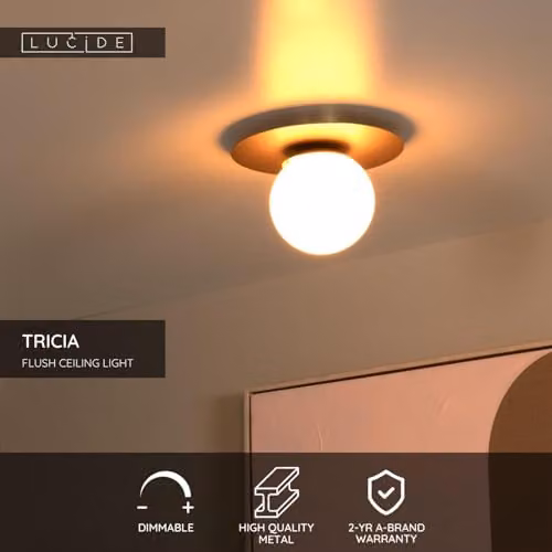 Lucide Tricia Dimmable Flush Ceiling Light in Gold/Brass, Diameter: 25 cm – 2