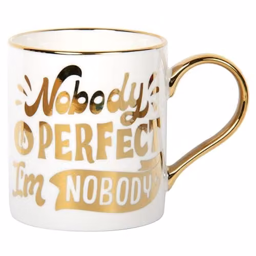 Lesser & Pavey Gold Edition Nobody Perfect Bone China Mug, 350ml, White and Multicolour