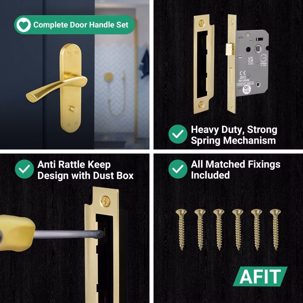 AFIT Satin Brass Twist Bathroom Handle WC Privacy Set in Gold, 1 Pair, W/D/H: 15.0 x 15.0 x 1.75 cm – 3