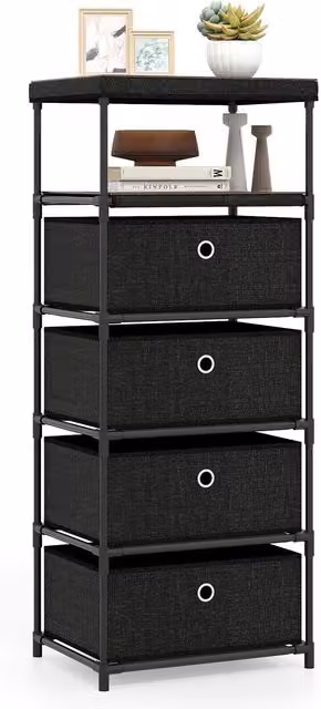 COSTWAY Fabric Storage Tower Dresser with 4 Drawers, Black