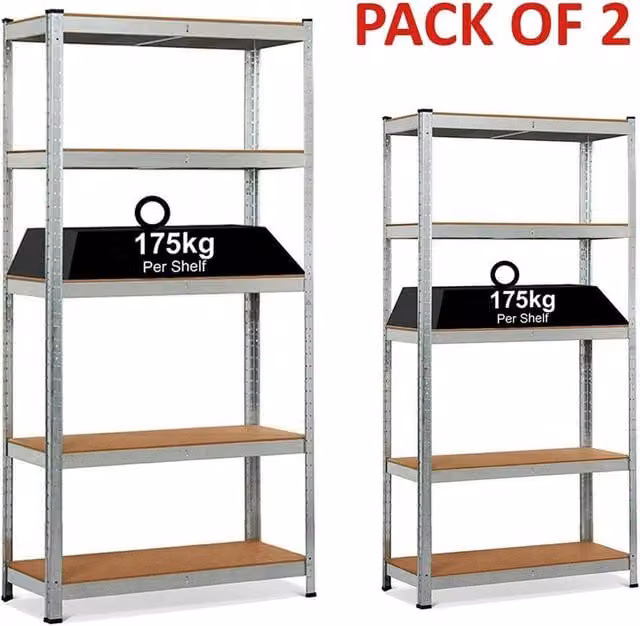 SPETLEK Heavy Duty Garage Shelving with 2 Adjustable Metal and MDF Racking Shelves in Silver, H 180.0 x W 90.0 cm