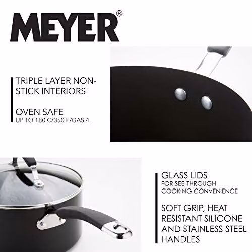 Meyer Non Stick 5 Piece Cookware Set in Black with Toughened Glass Lids and Heat Resistant Handles, Suitable for Induction Hobs – 3