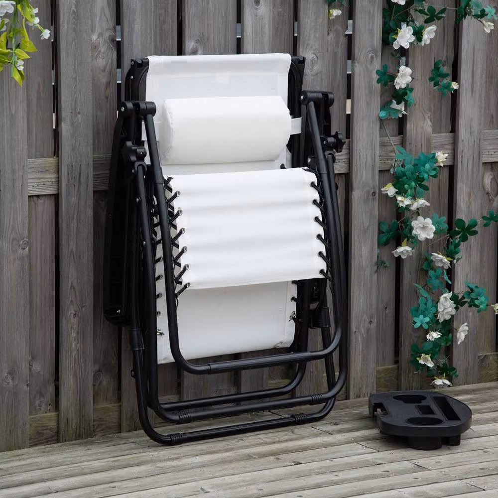 ERGOVEXA Zero Gravity Garden Folding Patio Sun Lounger with Cup Holder, White – 4