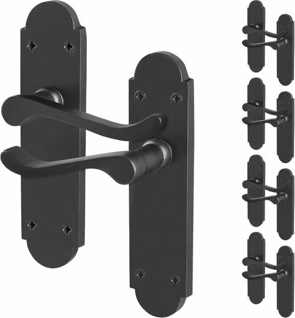 AFIT Matt Black Door Handle and Latch Set, 5 Pairs, W/D/H: 15.0 x 15.0 x 1.72 cm – 1