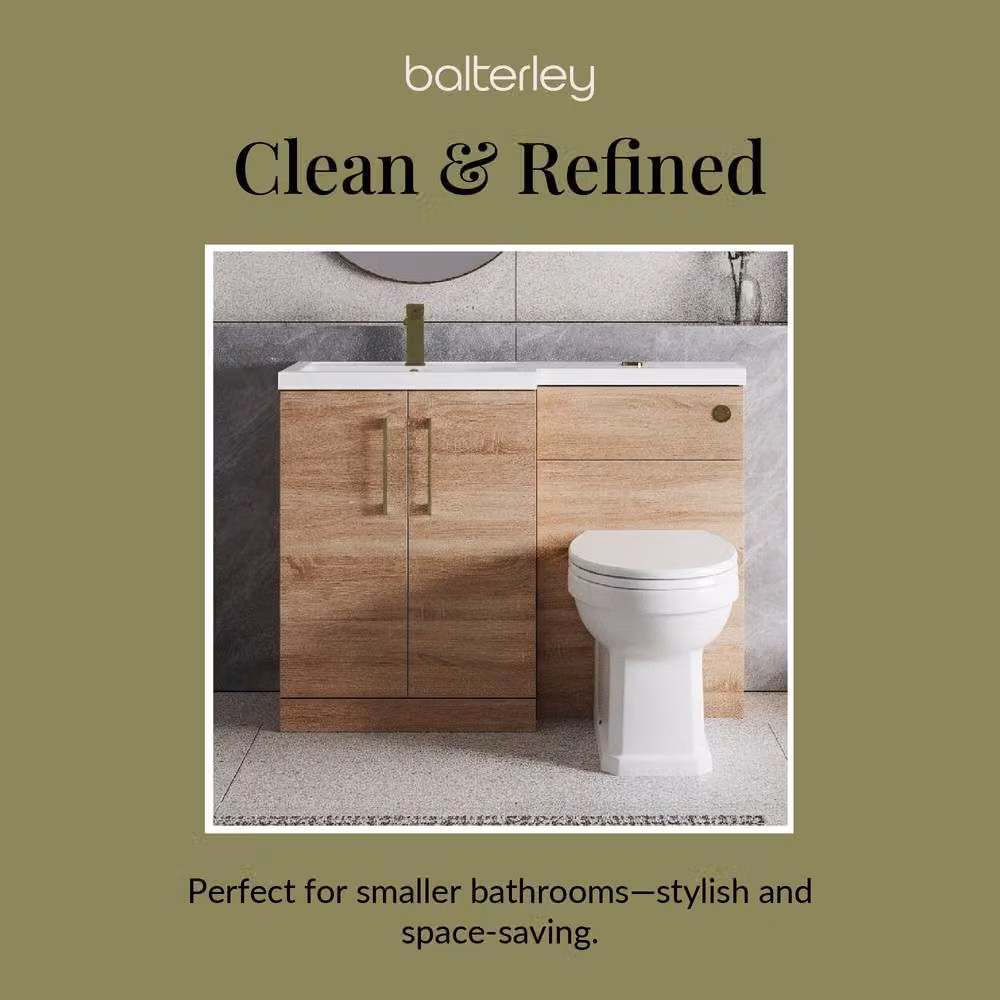Balterley Modern Freestanding Left-Hand Vanity Unit in Matt Brown Woodgrain Light Oak, W: 110 cm, H: 84 cm – 2