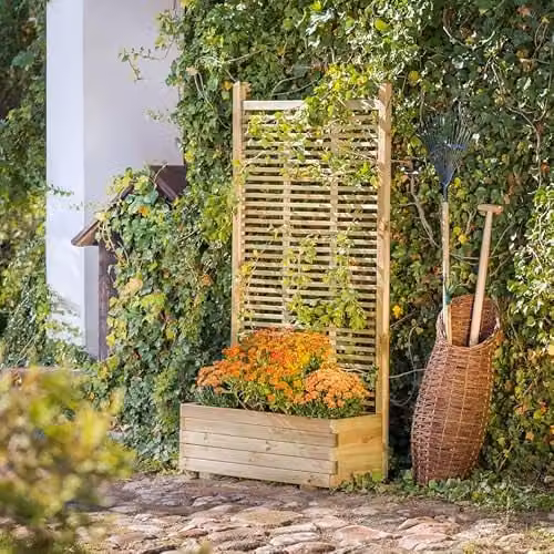 Primrose Venetian Style Wooden Trellis and Trough Planter in Brown, H 180 cm, W 90 cm, D 40 cm