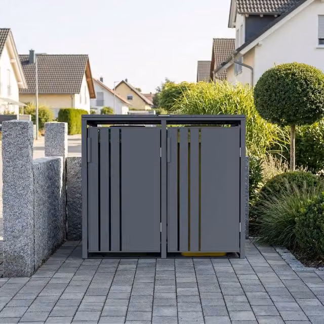 Phoenix Safe Company Anthracite Double Wheelie Bin Store for 2 x 240L Bins, Soft Close Metal Storage, W: 80 cm, D: 116 cm, H: 80 cm – 1