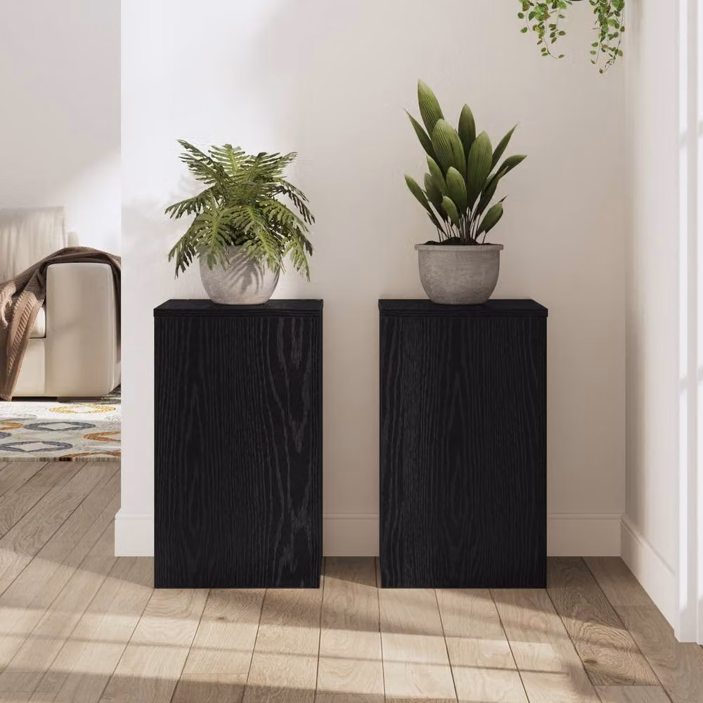 Berkfield Home Set of 2 Modern Black Oak Plant Stands, W/D/H: 30 x 30 x 50 cm – 4