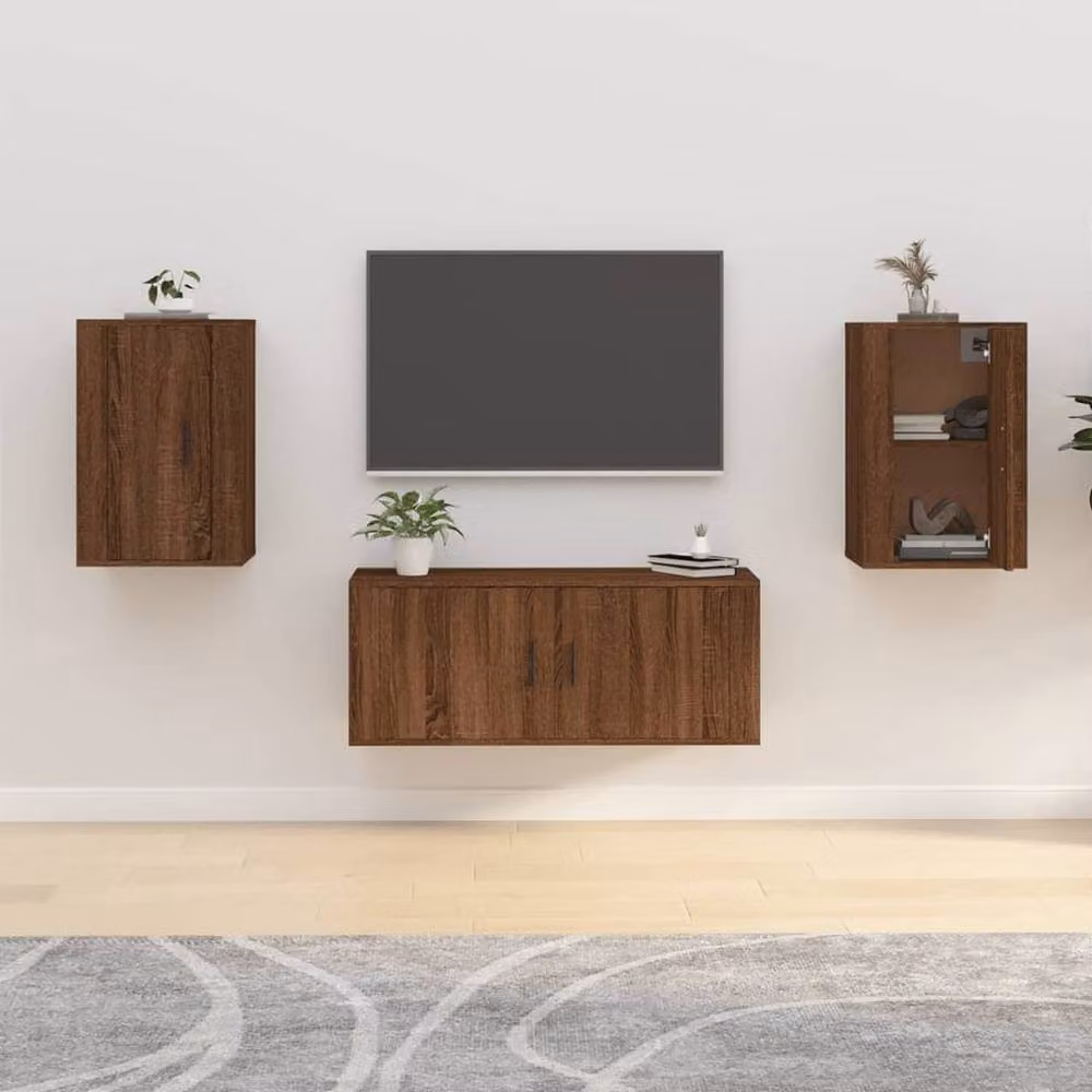 Berkfield Home Set of 2 Wall Mounted TV Cabinets in Brown Oak, W: 40 cm, D: 34.5 cm, H: 60 cm – 2