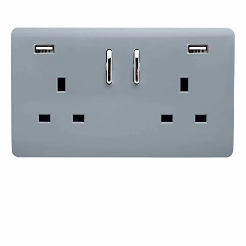 Trendi 2 Gang Flush Plastic Switched Socket in Grey