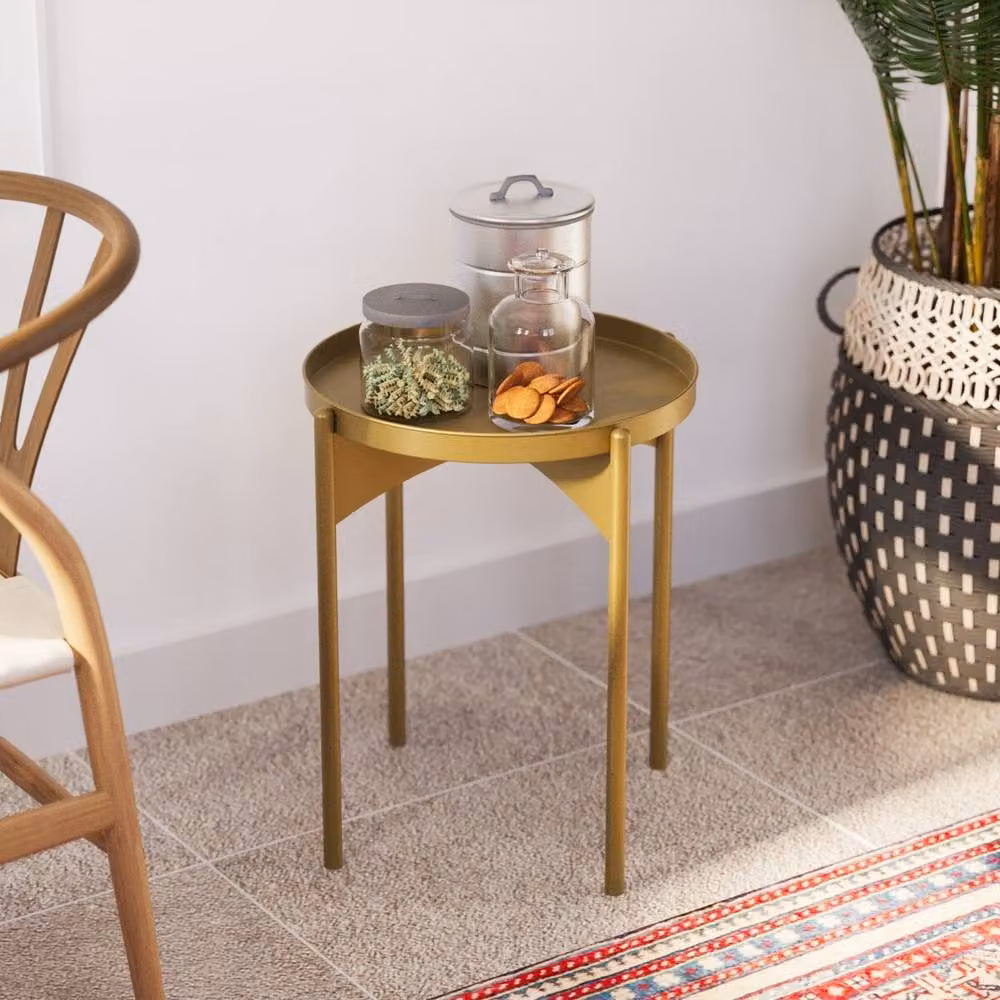 CALICOSY COLE Modern Round Metal End Table in Gold, Height: 57 cm, Width: 44 cm, Depth: 44 cm – 3