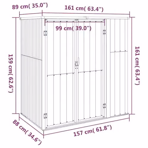 vidaXL Large Tool Shed in Green, made from Galvanised Steel, Metal and Plastic, W/D/H: 161 x 89 x 161 cm – 3