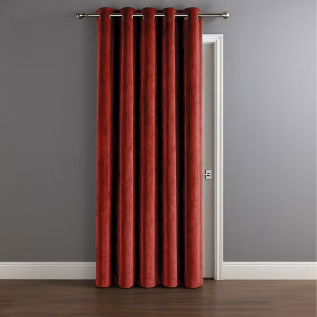 Velosso Red Matte Velvet Thermal Insulating Opaque Fabric Panel Curtain with Rod Pocket