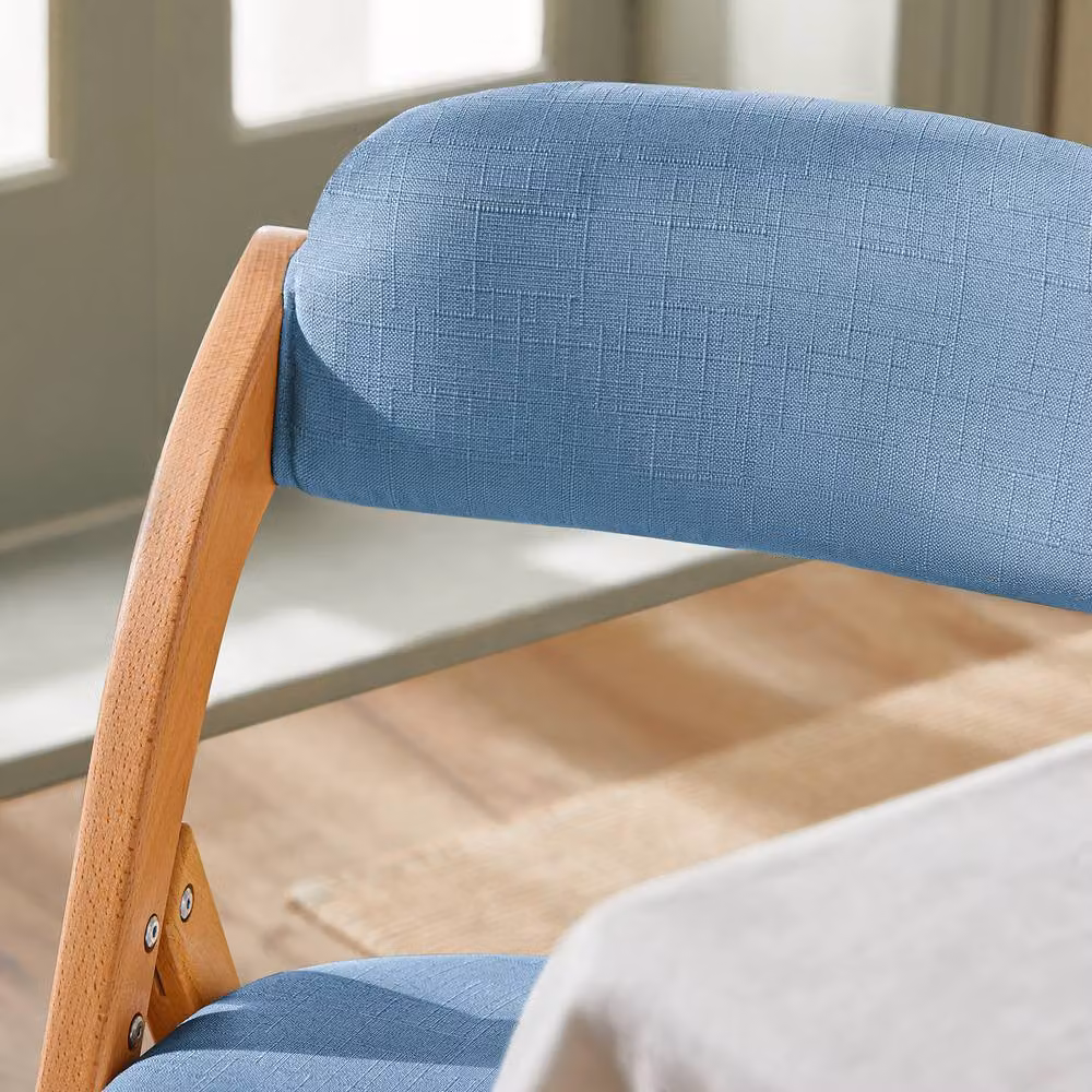 SoBuy Blue Ergonomic Folding Wooden Chair with Beech Wood and Upholstered Fabric Backrest – 3