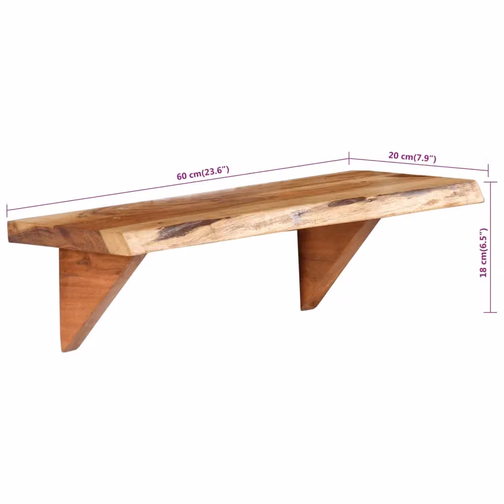 Berkfield Home Set of 2 Rustic Solid Acacia Wood Wall Shelves, Brown, W/D/H: 60 x 20 x 18 cm – 3