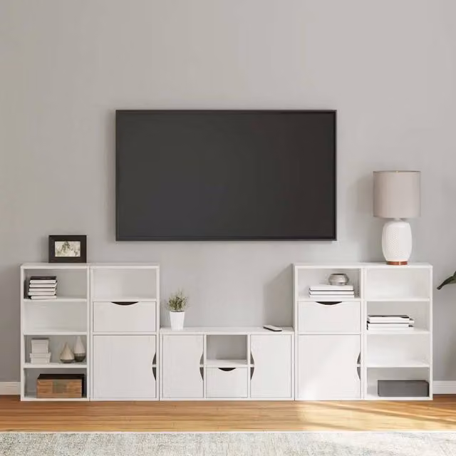Berkfield Home ODDA 5 Piece White Solid Wood Pine TV Unit with Storage