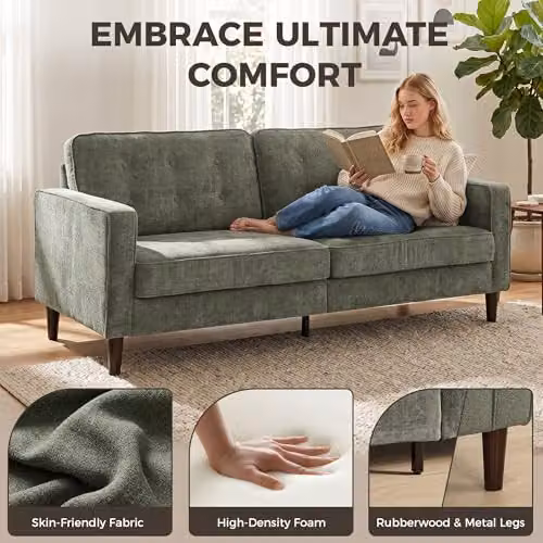 HOMCOM 3 Seater Velvet-Feel Fabric Upholstered Sofa in Green – 3