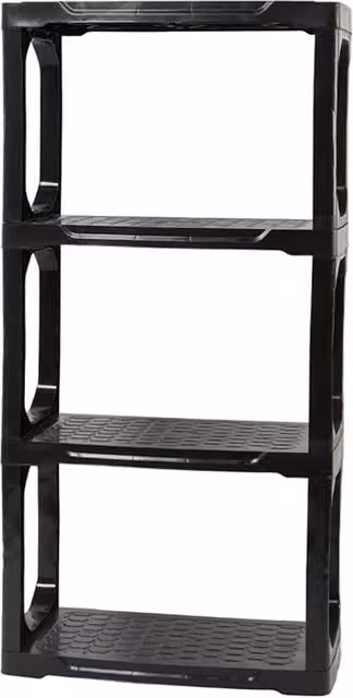 Samuel Alexander 4 Tier Plastic Freestanding Shelving Unit, Black, H 148 x W 75 x D 37 cm