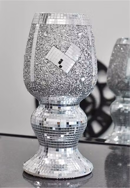 DEENZ Silver Ceramic Mirrored Glitter Pot Vase