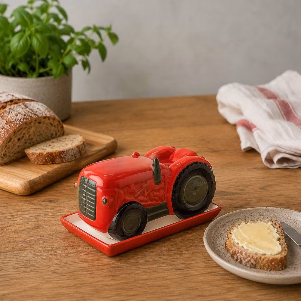 Country Living Ceramic Tractor Butter Dish in Red – 2
