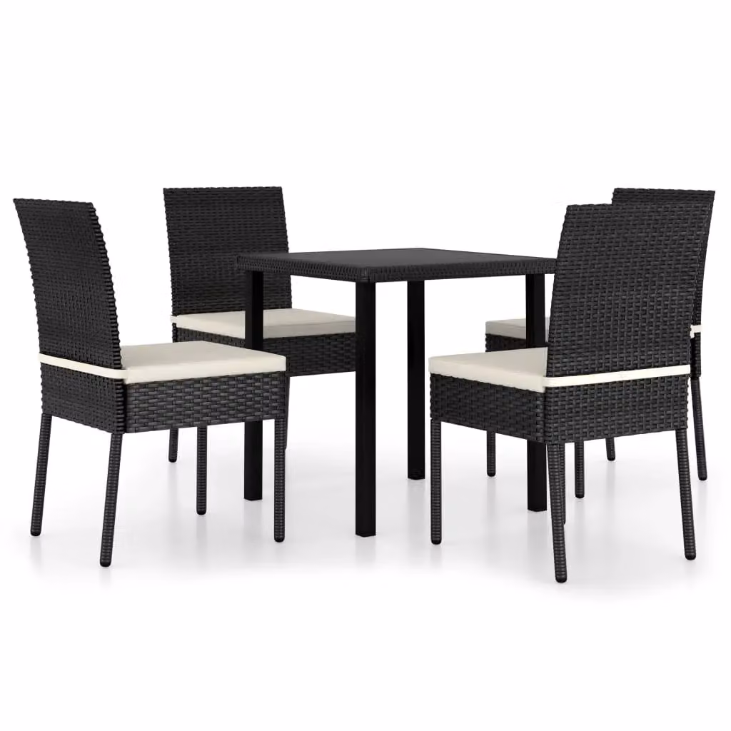 Berkfield Home 5 Piece Poly Rattan Outdoor Dining Set with Cushions in Black – 2