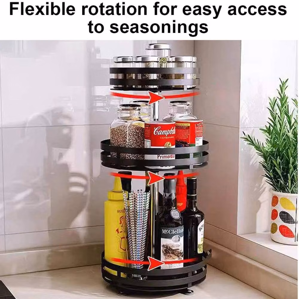 EONLION Rotatable Steel Spice Rack and Kitchen Seasoning Organiser, Black, Width: 100 cm – 5