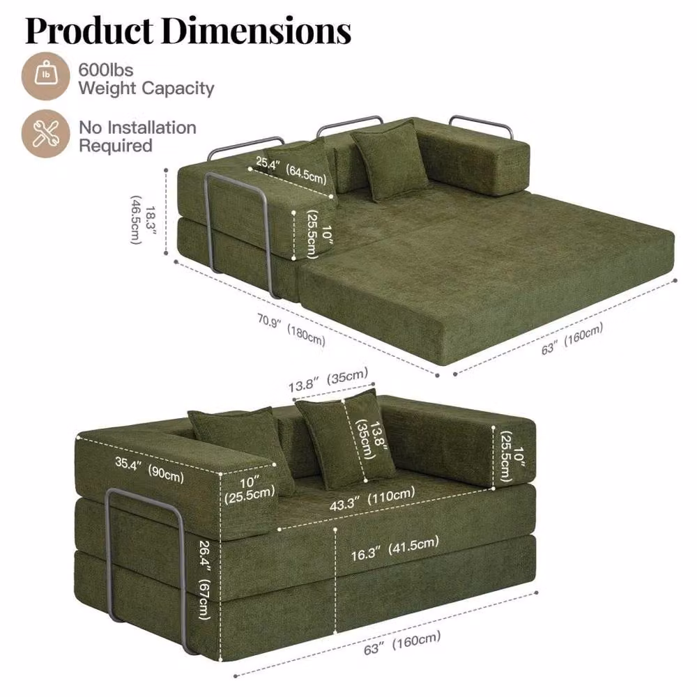 FORGEVIO Green 2 Seater Sectional Sofa Bed with Upholstered Fabric and Foam Filling – 2