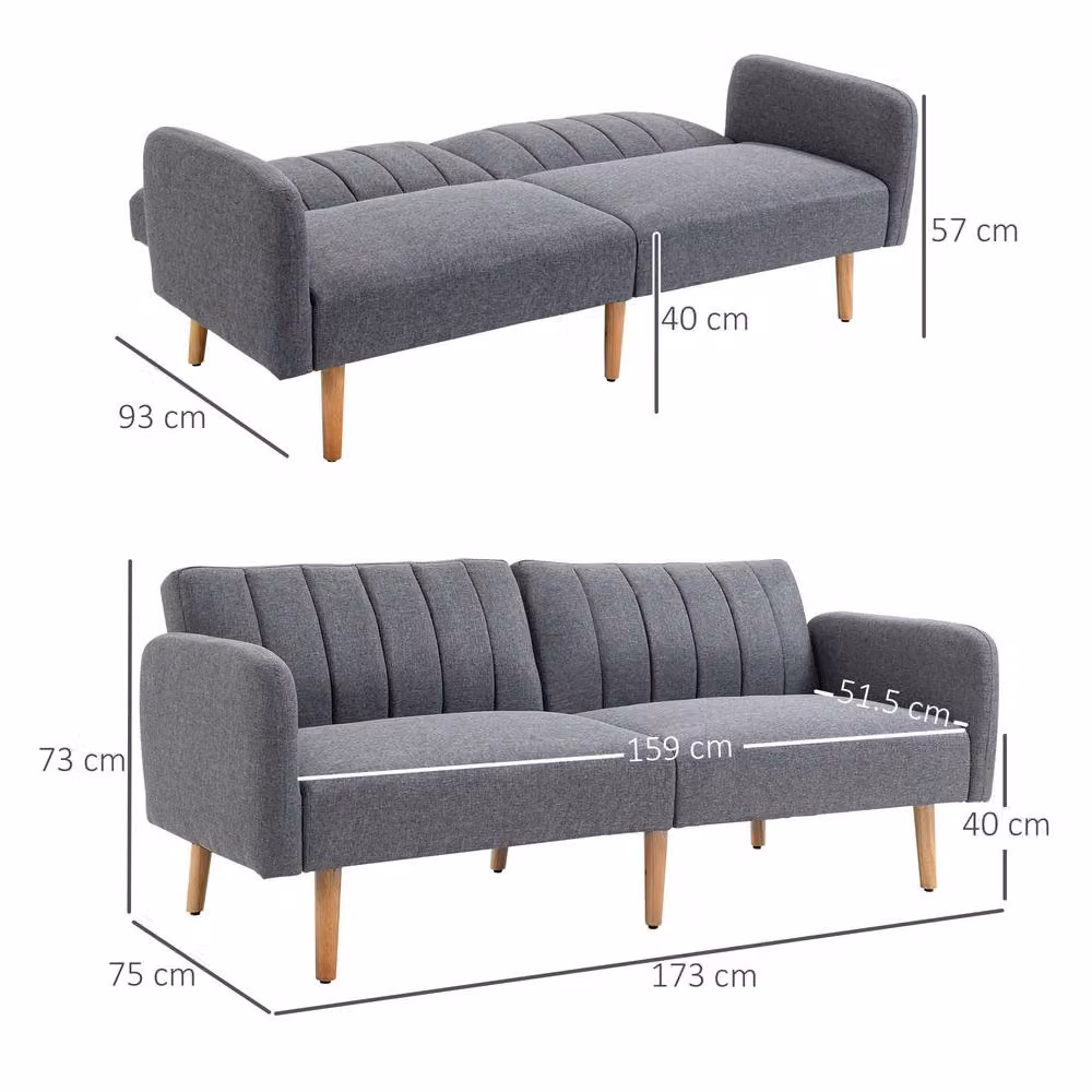 STILVORA 3 Seater Grey Fabric Sofa Bed with Split Backrest and Adjustable Headrests – 3