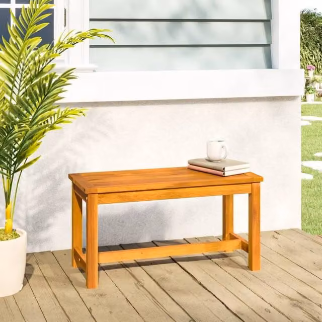 Berkfield Home Garden Bench in Brown Solid Acacia Wood, W/D/H: 80 x 35 x 45 cm