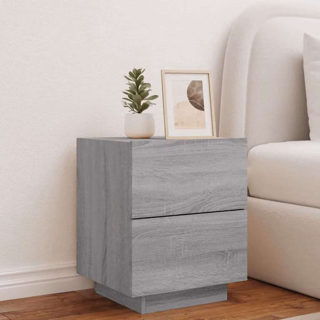 Berkfield Home Modern Grey Bedside Cabinet with Integrated LED Lighting – 3