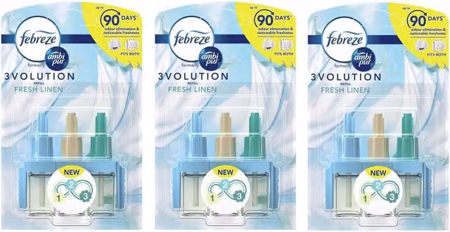 Ambi Pur Fresh Linen Air Freshener Refills, Set of 3, Blue and Multicolour