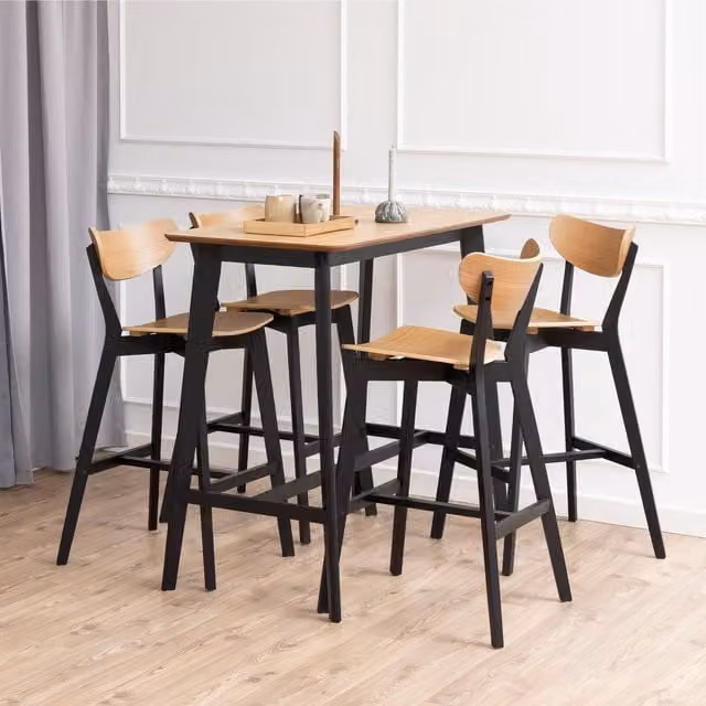 Furniture To Go Roxby Bar Table and 4 Bar Stools in Black and Oak – 1