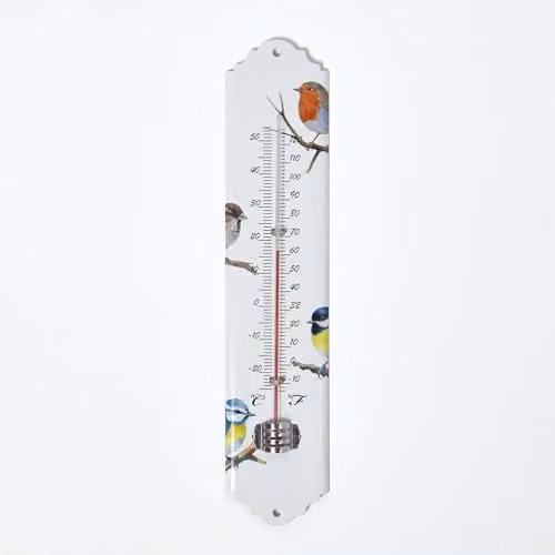 Homescapes White Bird Design Wall Thermometer for Indoor and Outdoor Use